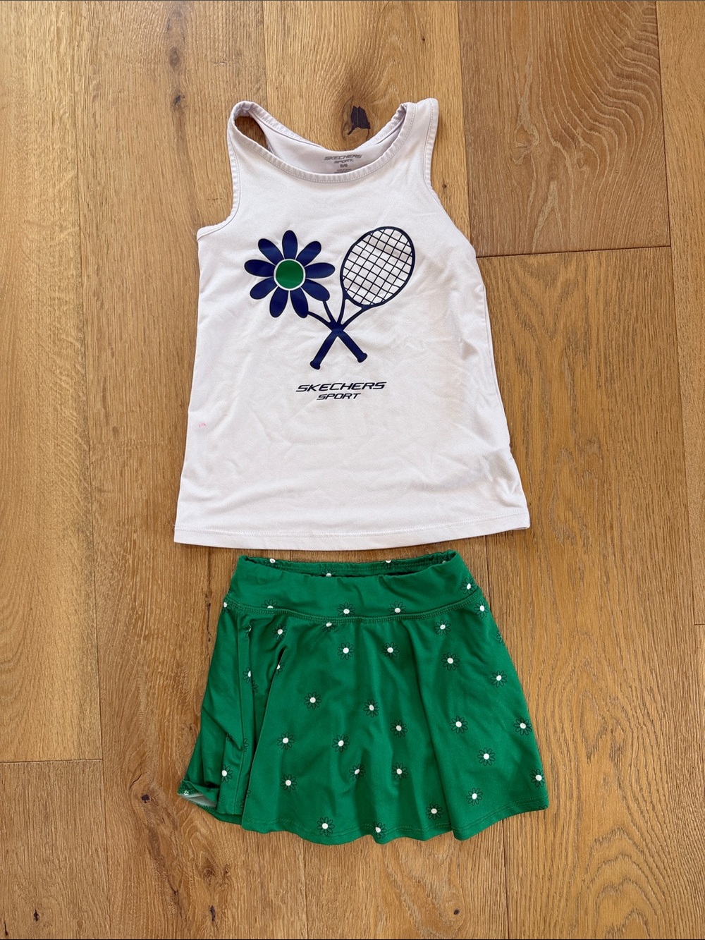 Skechers Green Floral Skirt with White Tennis Graphic Tank